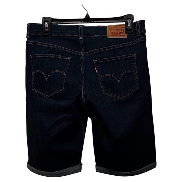 Levis Bermuda Shorts Womens 28 Dark Blue Denim Rolled Cuff Stretch Casual Jean - Picture 3 of 10